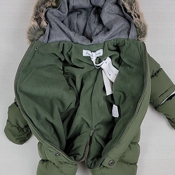Tartine et Chocolat Baby Khaki Green Hooded Bunting Puffy Snowsuit Faux Fur 3M - Picture 10 of 16